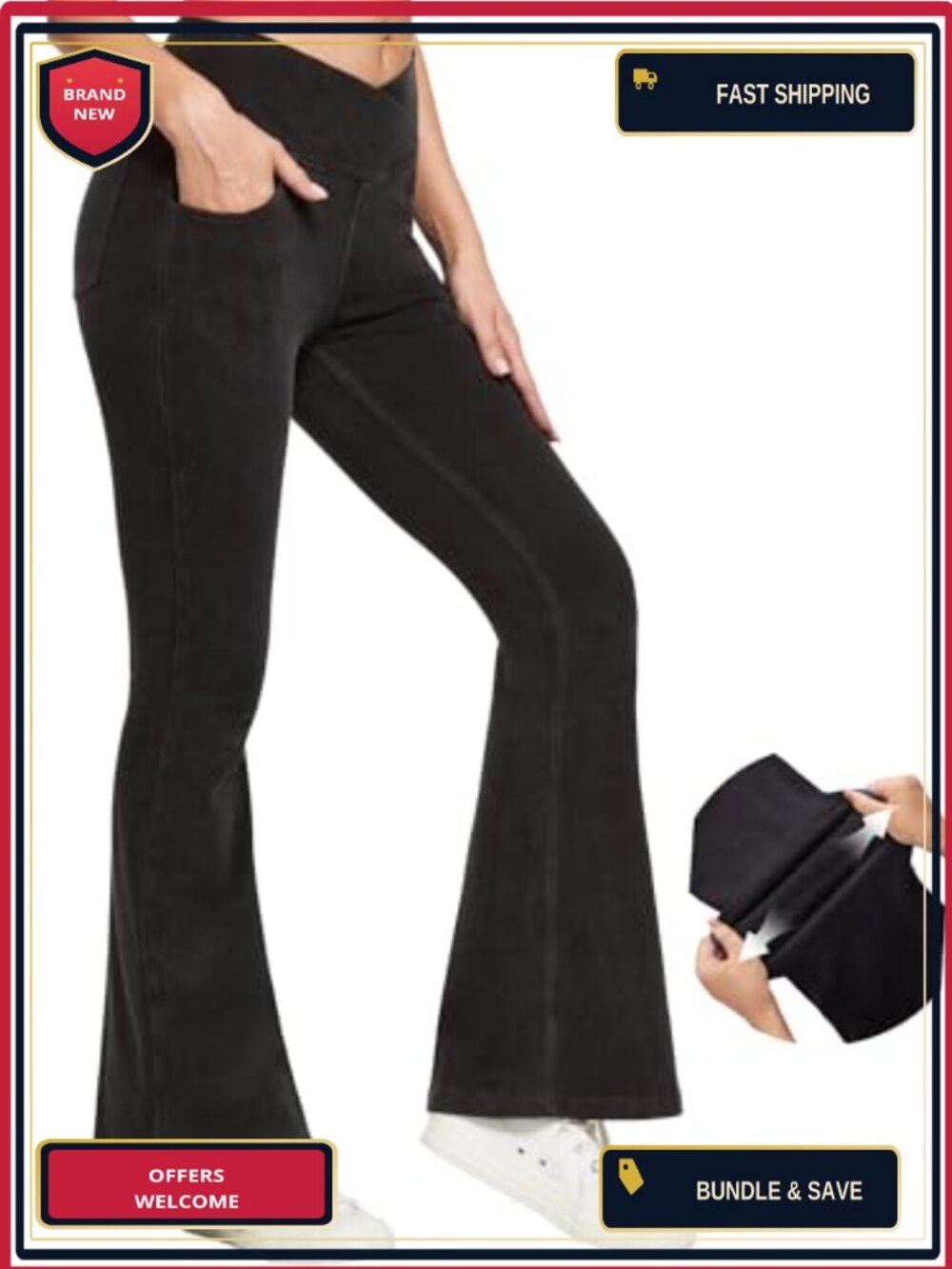 Women's Stretchy Bell Bottom Jeans High Waist Flare Leggings Pull On Pockets